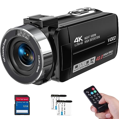 2023 Review: Video Camera Camcorder 4K Ultra 48MP IR Night Vision Recorder - A Comprehensive Guide to the Best Vlogging Camera for YouTube with Remote Control, 2 Batteries, and 32GB SD Card