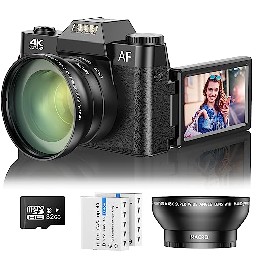 Best 4K Vlogging Camera for YouTube: Review, 48MP Digital Camera with Flip Screen, Autofocus, Wide Angle Lens, and 2 Batteries - 2023