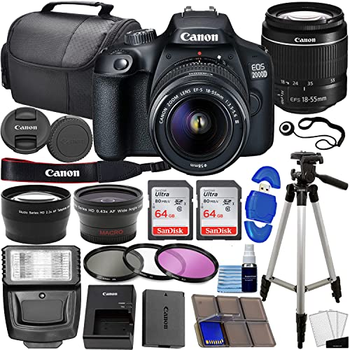 Canon EOS 2000D / Rebel T7 DSLR Camera: Review, Pros and Cons, 2023 Renewed Bundle with 3 Lenses, 128GB Memory, and More