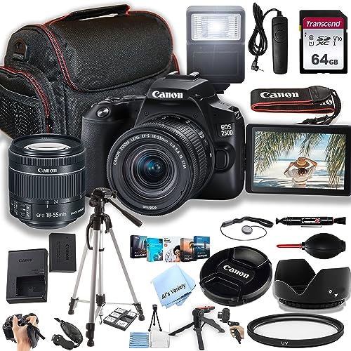 Canon EOS 250D / Rebel SL3 DSLR Camera Bundle: Review, Pros and Cons, and 32pc Accessories