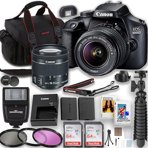 Canon EOS Rebel 4000D / T100 DSLR Camera: A Comprehensive Review with EF-S 18-55mm Lens, 2pc 64GB Memory Cards, Flash, and More in 2023