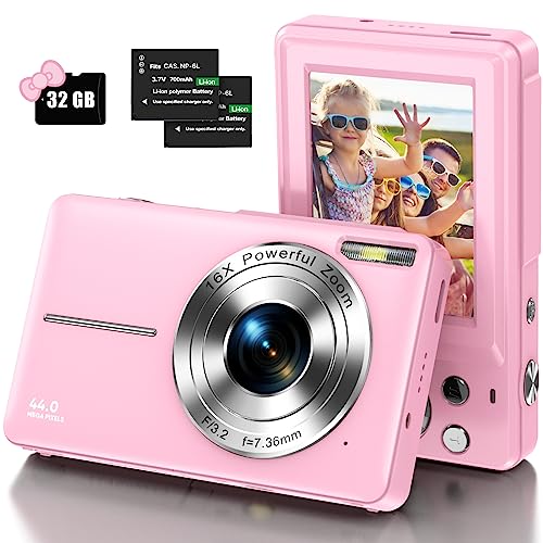 Digital Camera Review: Kids Camera with 32GB Card, FHD 1080P, 44MP Vlogging Camera with LCD Screen and 16X Zoom - Compact, Portable, and Rechargeable Camera for Students, Teens, and Adults - Pink (2023)