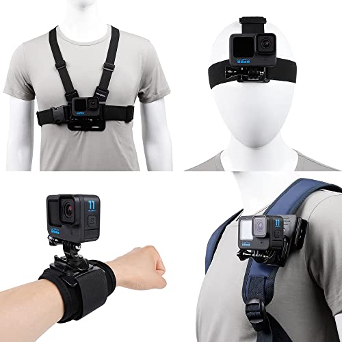 GoPro Hero Accessories Set: A Comprehensive Guide to Quick Release Head Strap Mount, Chest Mount Harness, Backpack Clip Holder, and 360° Rotating Wrist Strap