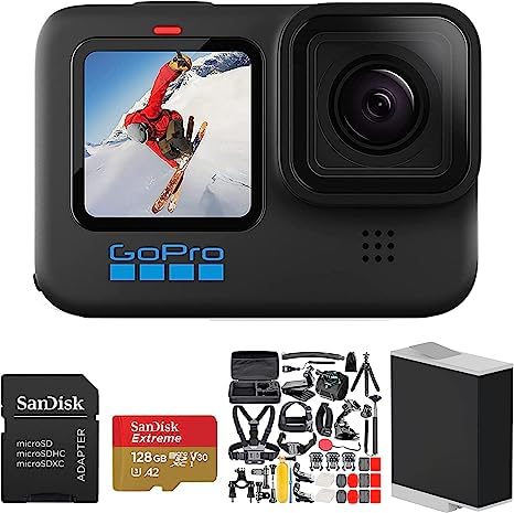 GoPro Hero10: A Comprehensive Review of the Waterproof 23MP Action Camera with 50 in 1 Accessory Kit, 128GB Memory Card, and Rechargeable Battery Bundle Set (Black)