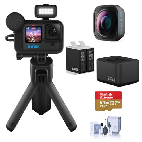 GoPro HERO12 Black Creator Bundle: Unleash Your Action Cam with Go Pro Max Lens Mod 2.0, Enduro Batteries, Charger, 64GB Storage, and Optics Care Kit for Epic Content Creation in 2023