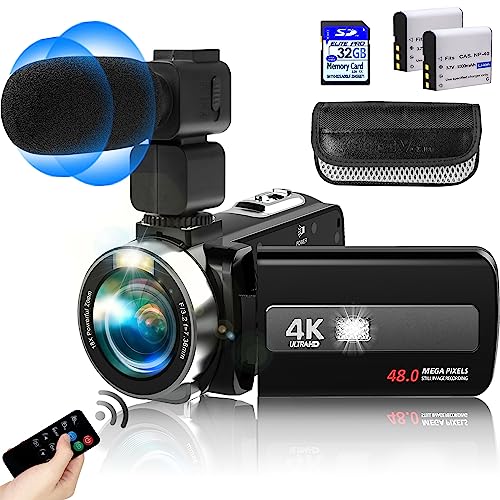 HD 4K Video Camera Camcorder with Microphone: A Comprehensive Review and Buyer’s Guide for YouTube Vlogging - Including IR Night Vision, 3 Touch Screen, 18X Digital Zoom, 2 Batteries, 32G SD Card