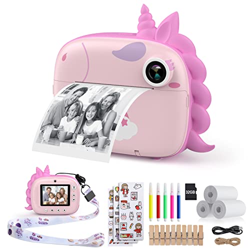 HiMont Camera Instant Print: A Digital Camera for Kids with Zero Ink Print Paper & 32G TF Card - A Review of the Best Selfie Video Camera with Color Pens & Photo Clips for DIY - A Gift for Girls and Boys (3-12 Years Old, Pink)