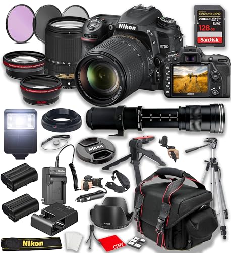 Nikon D7500 DSLR Camera Kit: Review, Pros and Cons, and 32pc Bundle with 18-140mm VR Lens + 420-800mm Super Telephoto Lens + 128GB Extreme Pro Speed Memory + Filters, Lenses, Tripod Case, 2X Batteries, 2X Chargers + More