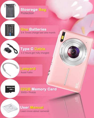 Top 10 2024 Digital Cameras for Kids: FHD 1080P 44MP, 32GB Card, 16X Zoom